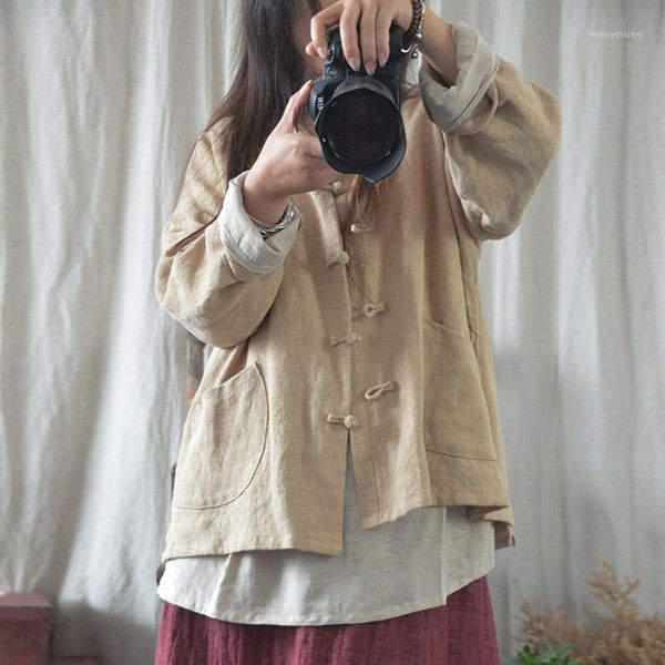 women's blouses & shirts johnature women ramie vintage and solid color autumn clothes 2021 stand long sleeve button pockets, White
women's blouses & shirts johnature women ramie vintage and solid color autumn clothes 2021 stand long sleeve button pockets, White