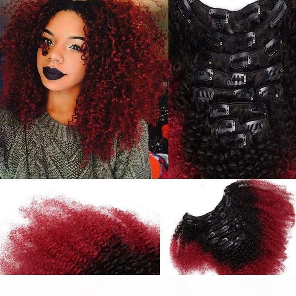 t1b red ombre clip in human hair extensions afro kinky curly for black women two tone brazilian virgin hair clip ins 100g 7pcs, Black;brown
t1b red ombre clip in human hair extensions afro kinky curly for black women two tone brazilian virgin hair clip ins 100g 7pcs, Black;brown