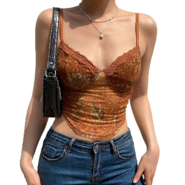 women's tanks & camis 2022 vintage mesh lace sleeveless corset crop women summer transparent brown y2k strappy floral print vest, White
women's tanks & camis 2022 vintage mesh lace sleeveless corset crop women summer transparent brown y2k strappy floral print vest, White