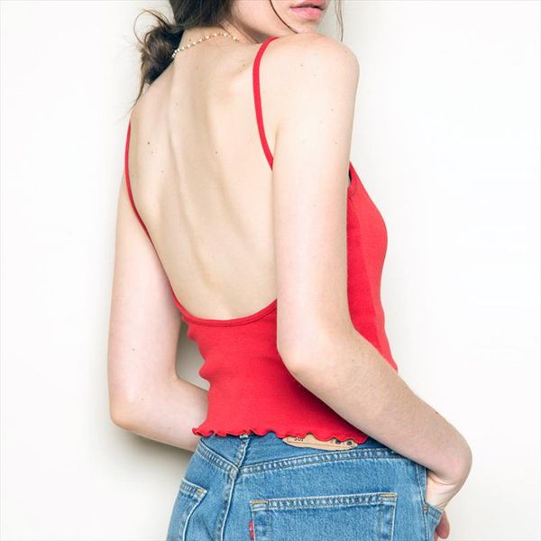 women deep scoopneck back camisole girls skinny strap with ruffled hems drop shipping good quality, White
women deep scoopneck back camisole girls skinny strap with ruffled hems drop shipping good quality, White