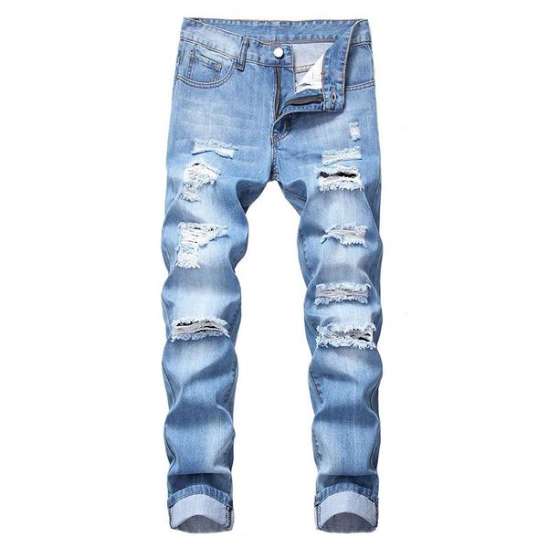 men non-stretch jeans retro ripped men trousers new men's european and american straight slim fit, Blue
men non-stretch jeans retro ripped men trousers new men's european and american straight slim fit, Blue
