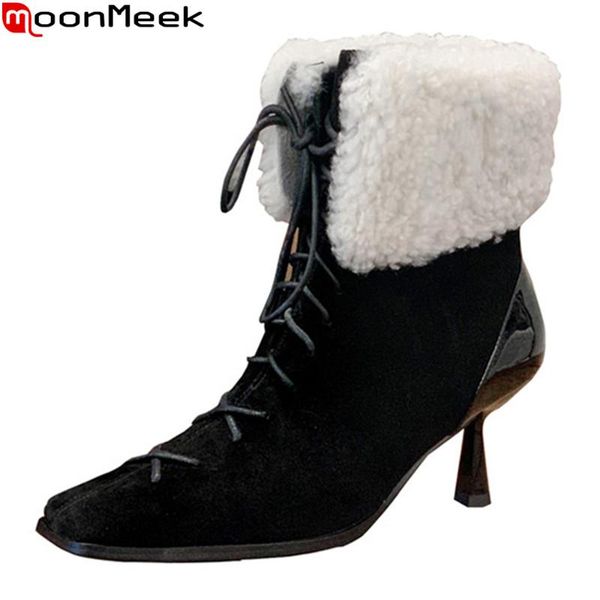 moonmeek 2021 genuine leather boots fashion square toe high heels ladies shoes winter keep warm lace up ankle boots women, Black
moonmeek 2021 genuine leather boots fashion square toe high heels ladies shoes winter keep warm lace up ankle boots women, Black