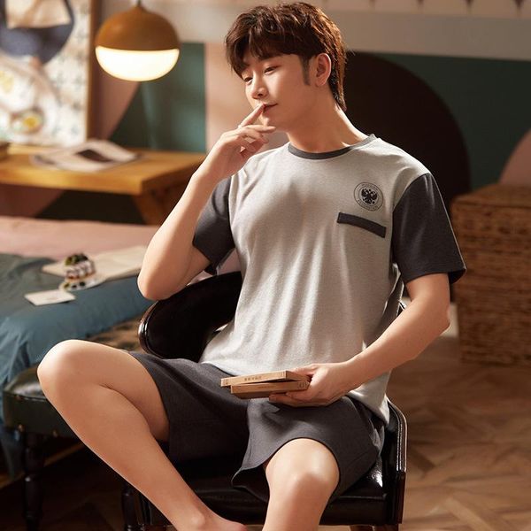 pajamas men's summer cotton short sleeve shorts youth stripe casual thin home wear two piece suit man pajamas mens sleepwear, Black;brown
pajamas men's summer cotton short sleeve shorts youth stripe casual thin home wear two piece suit man pajamas mens sleepwear, Black;brown
