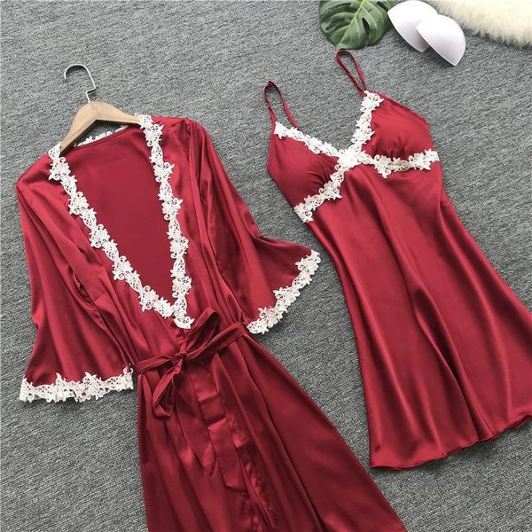 women's sleepwear female summer robe & gown sets 2021 design satin women's kimono bathrobes + suspenders nightdress lady's pa, Black;red
women's sleepwear female summer robe & gown sets 2021 design satin women's kimono bathrobes + suspenders nightdress lady's pa, Black;red