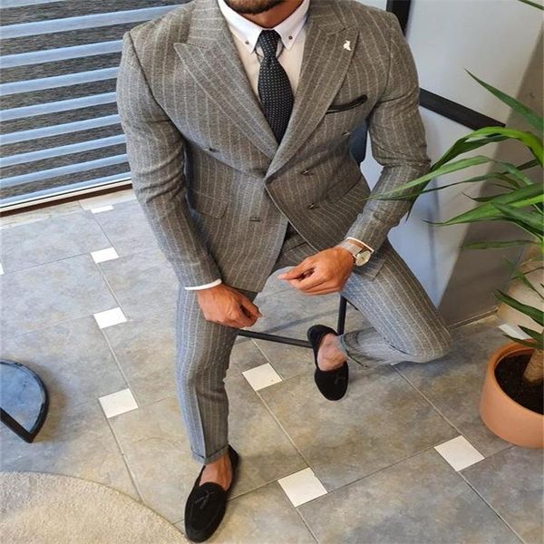 men's suits & blazers two piece men grey pinstripe designer groom suit customized tuxedo fit party wear handsome formal for man, White;black
men's suits & blazers two piece men grey pinstripe designer groom suit customized tuxedo fit party wear handsome formal for man, White;black
