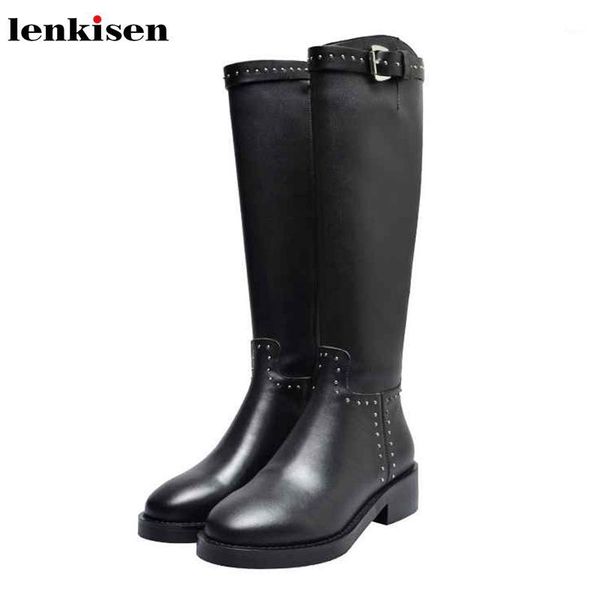 boots lenkisen genuine leather knight med heels round toe fashion buckle straps rivets winter women thigh high l811, Black
boots lenkisen genuine leather knight med heels round toe fashion buckle straps rivets winter women thigh high l811, Black