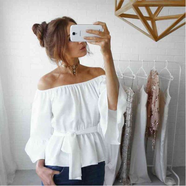 Off Shoulder Women Peplum Blouse Chiffon Three Quarter Flare Sleeve Tunic Tops Ladies Office Shirts Chemisier Femme Ey, White
Off Shoulder Women Peplum Blouse Chiffon Three Quarter Flare Sleeve Tunic Tops Ladies Office Shirts Chemisier Femme Ey, White