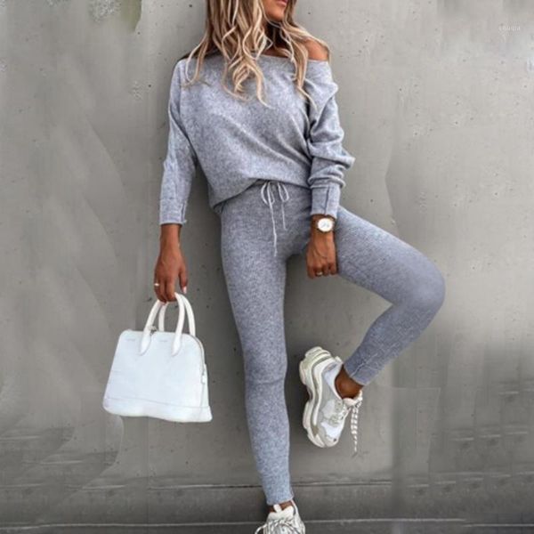 elegant solid color two piece sets women winter off shoulder long sleeve pullovers casual lace up sweatshirt suits 3xl1, Gray 
elegant solid color two piece sets women winter off shoulder long sleeve pullovers casual lace up sweatshirt suits 3xl1, Gray