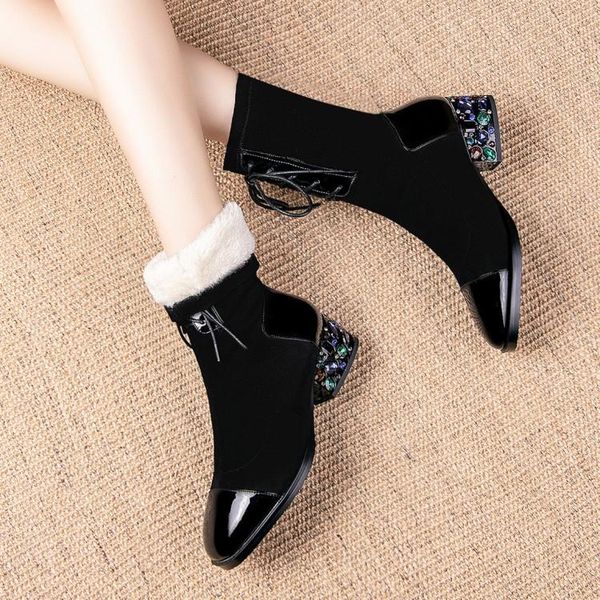 boots mljuese 2021 women mid-calf velvet stretch fabric lace up winter warm plush crystal high heels size 34-42, Black
boots mljuese 2021 women mid-calf velvet stretch fabric lace up winter warm plush crystal high heels size 34-42, Black