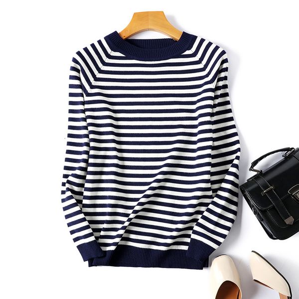 2021 new stripe long sleeve black knitted sweater women autumn o-neck short pullover casual jumper pull femme gcnm, White;black
2021 new stripe long sleeve black knitted sweater women autumn o-neck short pullover casual jumper pull femme gcnm, White;black