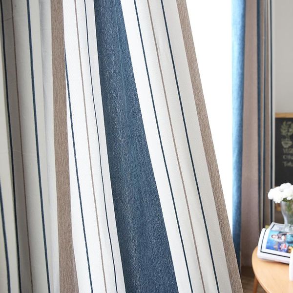 custom curtain nordic modern thicken jacquard chenille stripe biue livingroom bedroom window blackout curtain yarn tulle m520