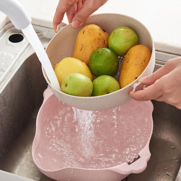 hanging baskets plastic multifunctional drain basket double-layer washing rice sieve wheat straw kitchen tool gift storage