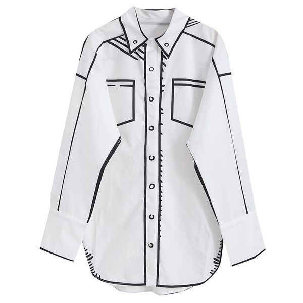 women's blouses & shirts fashion long sleeve white women chic lady black line print woman loose button up shirt
women's blouses & shirts fashion long sleeve white women chic lady black line print woman loose button up shirt