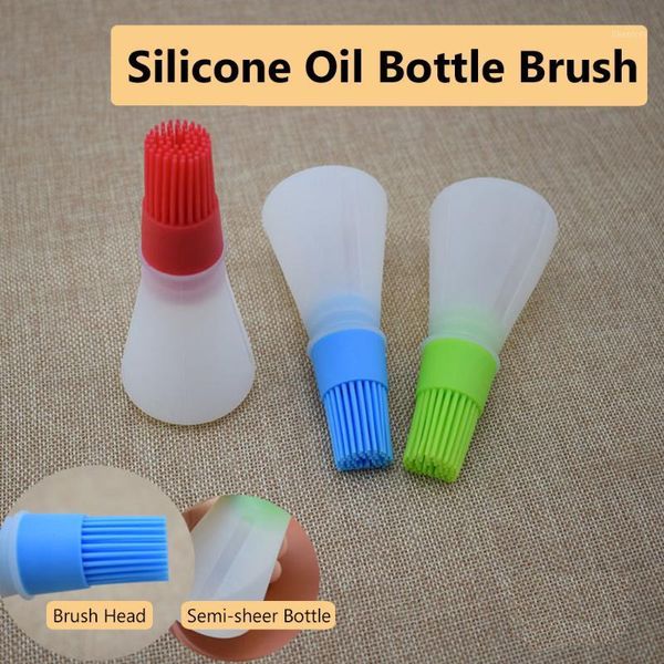 1pc portable silicone oil bottle with brush bbq basting brush pastry oil kitchen gadgets baking honey barbecue tool1