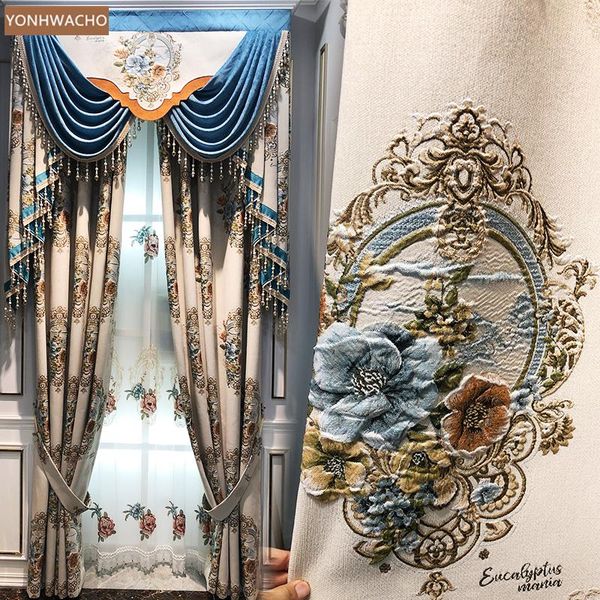 curtain & drapes custom european luxury american chenille thick living room bedroom cloth blackout valance tulle panel c452