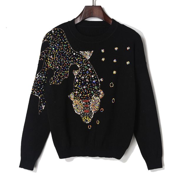2021 autumn female brand designer fashionable high street new pullovers round neck cable knit goldfish bead sweater j1q9, White;black
2021 autumn female brand designer fashionable high street new pullovers round neck cable knit goldfish bead sweater j1q9, White;black
