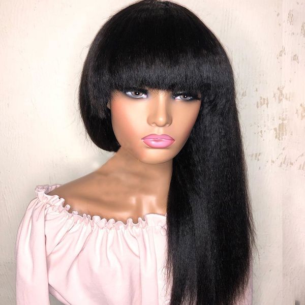 glueless fringe wig 13x1 lace t part wig 150% kinky straight with bangs human hair wigs for women remy black knot brazilian hair, Black;brown
glueless fringe wig 13x1 lace t part wig 150% kinky straight with bangs human hair wigs for women remy black knot brazilian hair, Black;brown