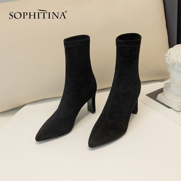 sophitina classic fashion women boots winter new pointed toe cow suede handmade shoes warm special square heel boots so238 t200425, Black
sophitina classic fashion women boots winter new pointed toe cow suede handmade shoes warm special square heel boots so238 t200425, Black