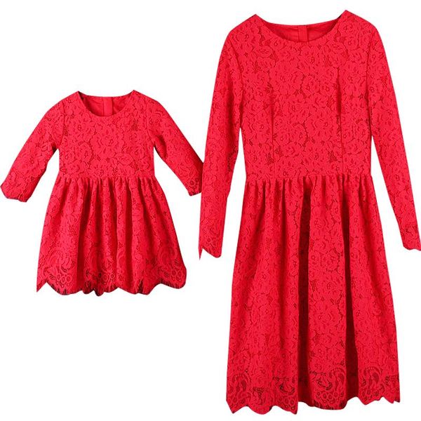 Mother Daughter Lace Dress Mom Girls Floral Embroidery Dresses 2020 Mommy Girl Match Twinning Party Dress Family Look Outfits