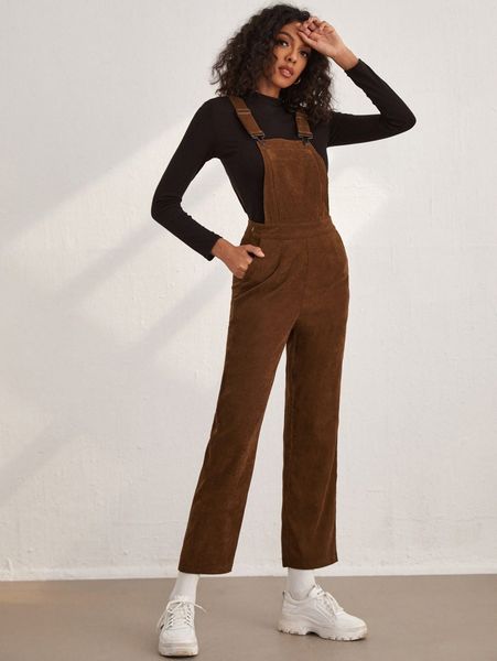 pocket front adjustable strap corduroy overalls without tee p7ff#, White