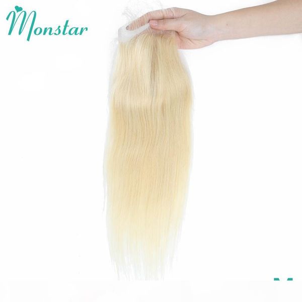 monstar 613 blonde 4x4 кружева закрытие перуанский remy человеческих волос straight 8 - 24 дюймов blonde 613 free часть закрытие с ребенком, Black;brown
