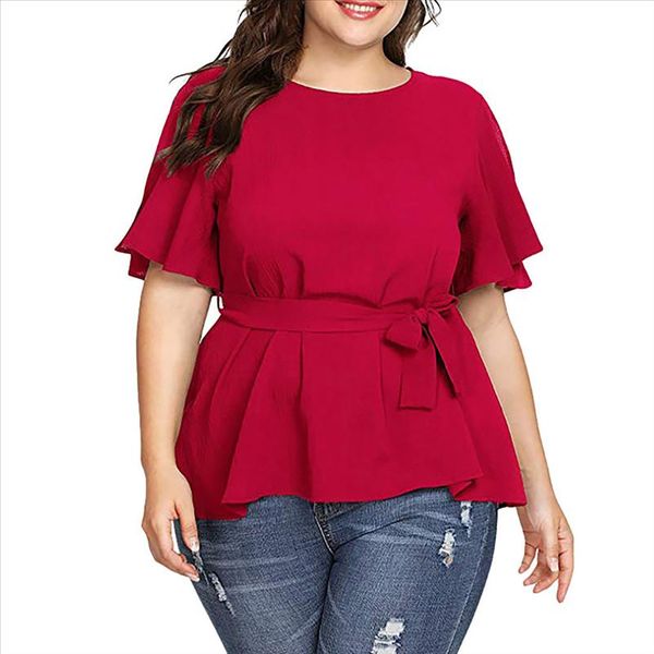 womens blouse fashion solid plus size short sleeve shirt belted knot blouse blusas mujer de moda 2021, White
womens blouse fashion solid plus size short sleeve shirt belted knot blouse blusas mujer de moda 2021, White