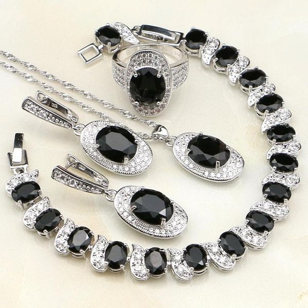 earrings & necklace black cubic zirconia white stones 925 sterling silver jewelry sets for women wedding earring/pendant/necklace/bracelet/r
earrings & necklace black cubic zirconia white stones 925 sterling silver jewelry sets for women wedding earring/pendant/necklace/bracelet/r