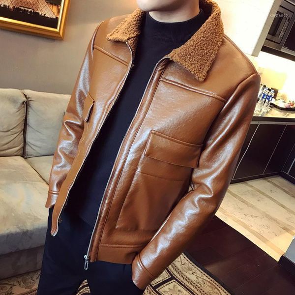 winter pu leather casual lapel men's leather locomotive slimming jacket coat1, Black
winter pu leather casual lapel men's leather locomotive slimming jacket coat1, Black