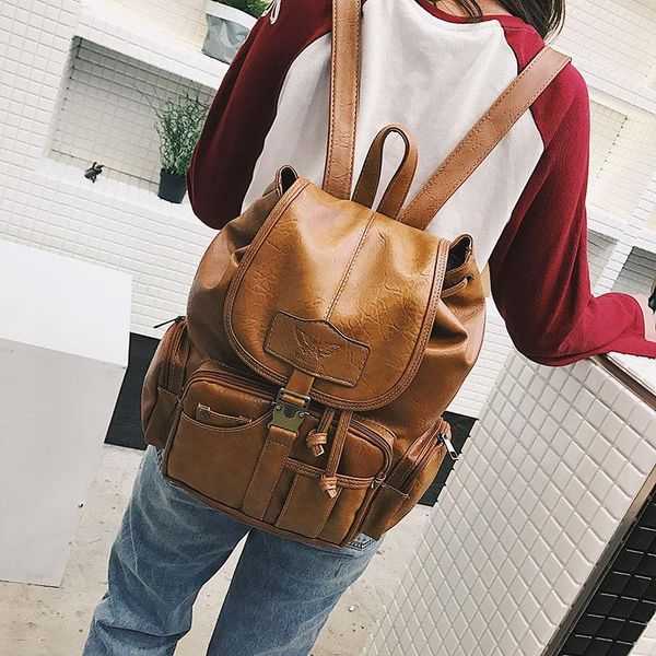 kmffly brand vintage women backpack for teenage girls school bags large drawstring backpacks pu leather brown bag
kmffly brand vintage women backpack for teenage girls school bags large drawstring backpacks pu leather brown bag
