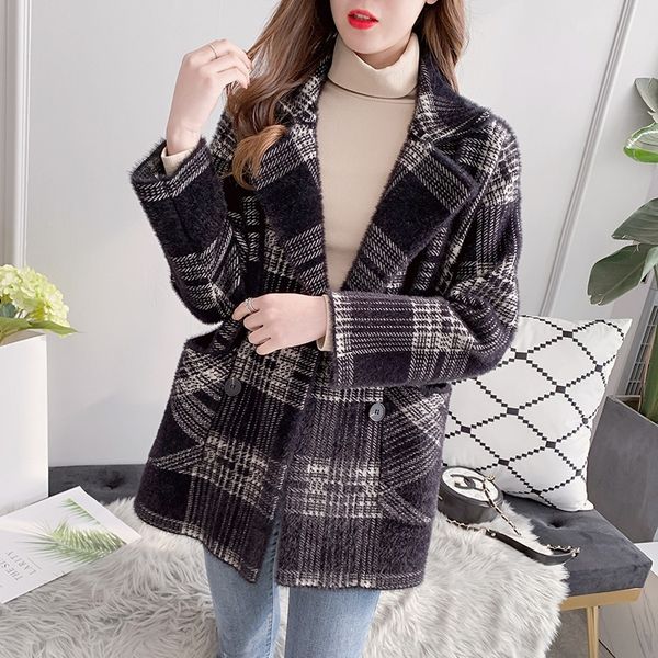 zwne2 imitation sweater coatspring new korean style mid-length popular 2019 mink wool coat knitted plaid sweater coat women's thickened, White;black
zwne2 imitation sweater coatspring new korean style mid-length popular 2019 mink wool coat knitted plaid sweater coat women's thickened, White;black