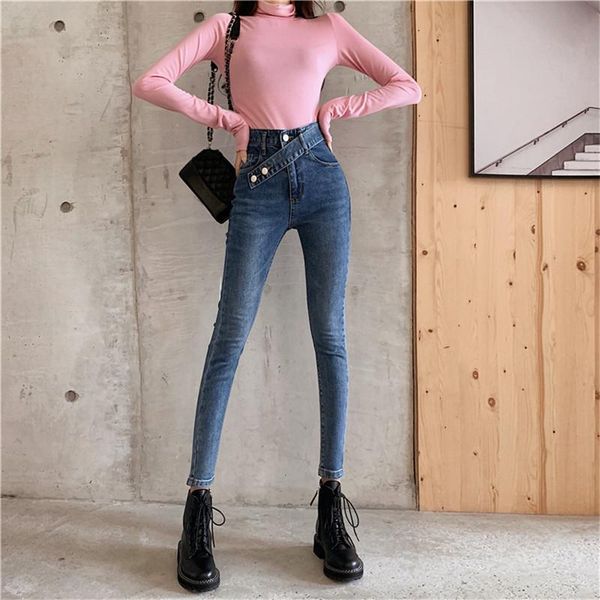 women's jeans 2021 fashion korean design high waist slimming stretch pencil pants, Blue
women's jeans 2021 fashion korean design high waist slimming stretch pencil pants, Blue