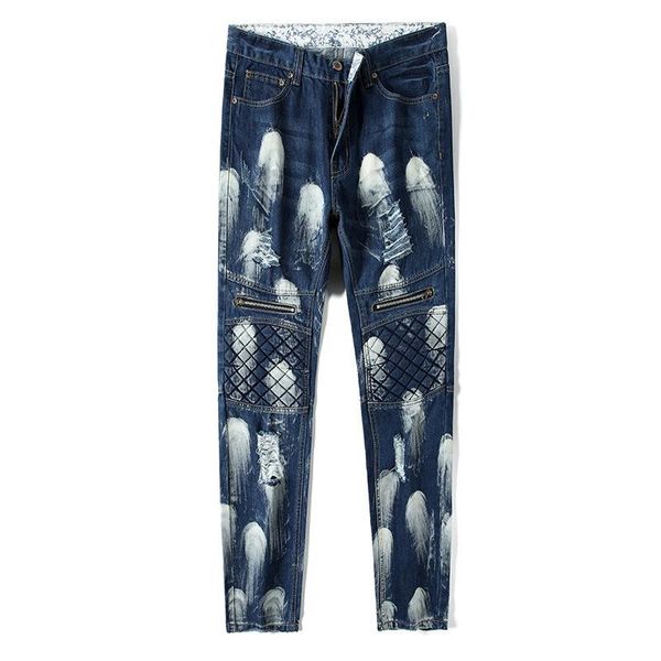 men's jeans supply europe and the united states wash water hole fold snow motorcycle pants zipper decoration, Blue
men's jeans supply europe and the united states wash water hole fold snow motorcycle pants zipper decoration, Blue