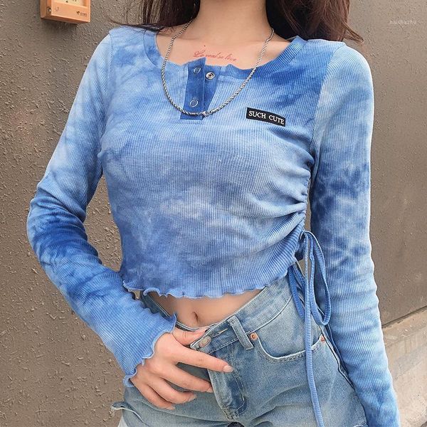women fashion blue tie-dyed t-shirts autumn female side drawstring long sleeve shirts1, White
women fashion blue tie-dyed t-shirts autumn female side drawstring long sleeve shirts1, White