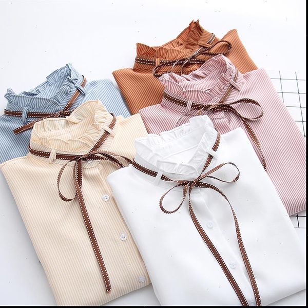 lism striped shirt women single breasted ruffles turn down collar long sleeve cotton blouses lace up bow feminina sales blouse, White
lism striped shirt women single breasted ruffles turn down collar long sleeve cotton blouses lace up bow feminina sales blouse, White
