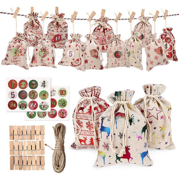 24pcs advent calendar countdown bag hanging candy gift sacks pouch with clips stickers rope home christmas decoration
24pcs advent calendar countdown bag hanging candy gift sacks pouch with clips stickers rope home christmas decoration