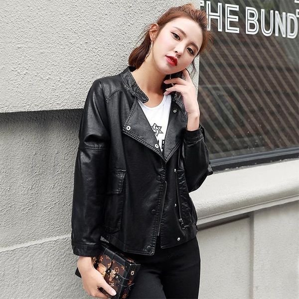 spring autumn women short pu faux leather jackets female loose jacket l60112281, Black
spring autumn women short pu faux leather jackets female loose jacket l60112281, Black
