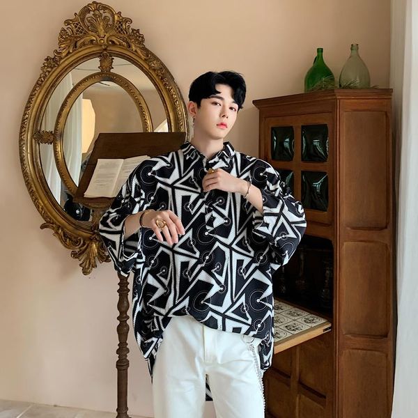 men's casual shirts men shirt summer oversize loose geometric print pullover male streetwear fashion long dress lovers clothes, White;black
men's casual shirts men shirt summer oversize loose geometric print pullover male streetwear fashion long dress lovers clothes, White;black