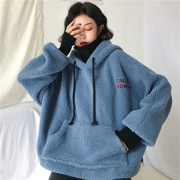 women sweatshirt spring artificial wool hoodies coat with pullover ladies casual winter parka outerwear lamb cashmere coat 201104, Black
women sweatshirt spring artificial wool hoodies coat with pullover ladies casual winter parka outerwear lamb cashmere coat 201104, Black