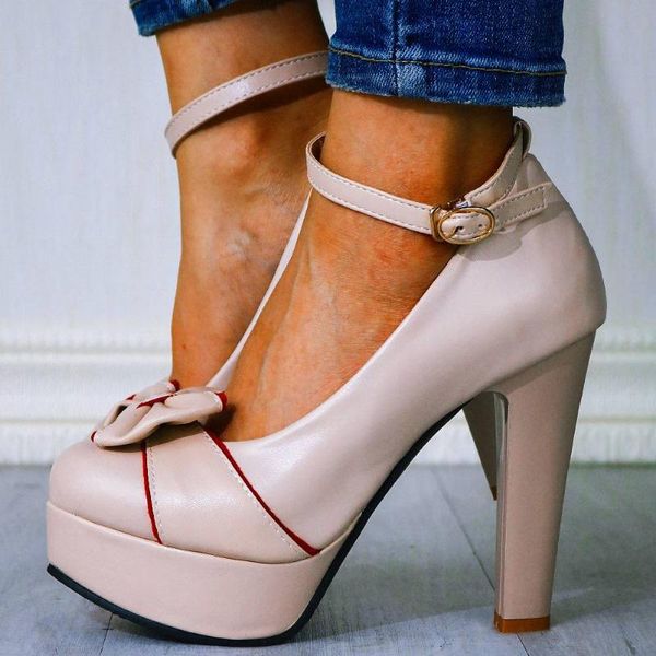 gigifox 2020 platform sweet bow ladies high heels big size 43 ankle-strap women shoes pumps, Black