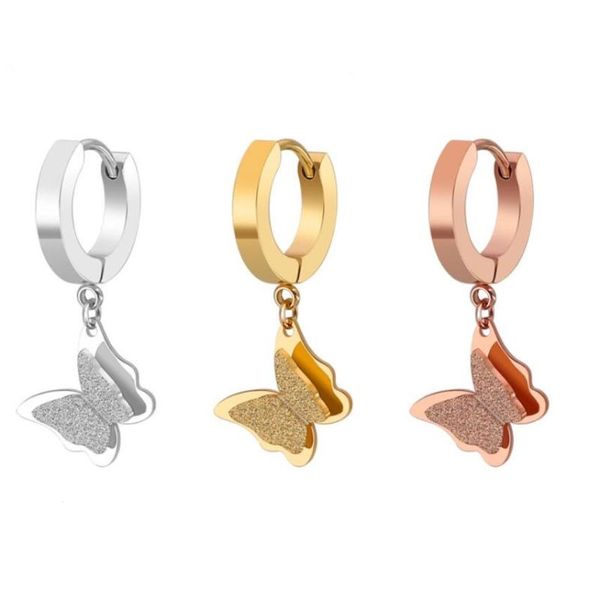 fashion frosted double-layer butterfly earrings for women titanium steel rose gold color female hoop earrings, Golden;silver
fashion frosted double-layer butterfly earrings for women titanium steel rose gold color female hoop earrings, Golden;silver