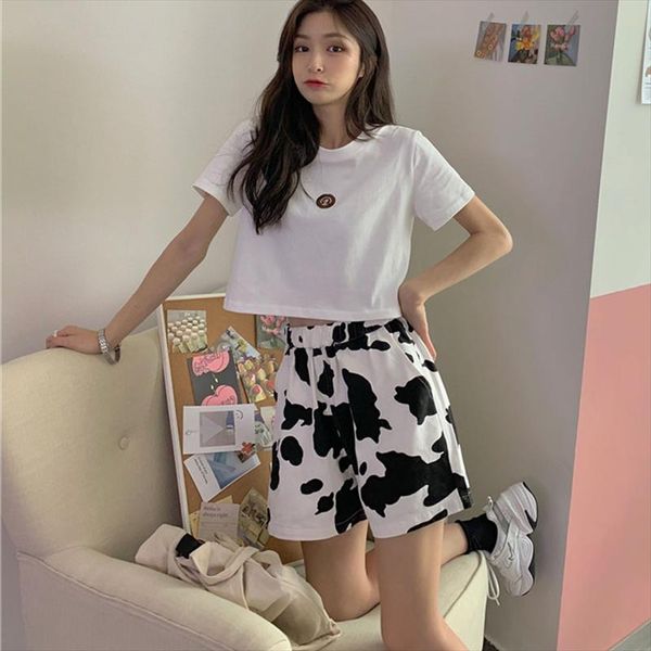 2020 summer cow print shorts women high waist shorts harajuku wide leg elastic girls casual solid t shirts and set suit, White;black
2020 summer cow print shorts women high waist shorts harajuku wide leg elastic girls casual solid t shirts and set suit, White;black