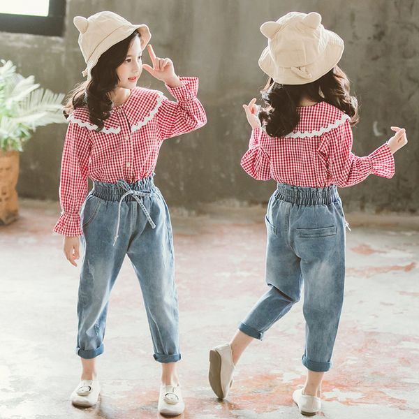baby girl clothes set in spring, big kids children's lace plaid shirt jeans set cotton girl clothes girl clothes 2pcs autumnx1019, White
baby girl clothes set in spring, big kids children's lace plaid shirt jeans set cotton girl clothes girl clothes 2pcs autumnx1019, White