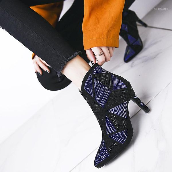 boots european and american autumn winter color matching pointed full diamond high heel fashion thin short boots1, Black
boots european and american autumn winter color matching pointed full diamond high heel fashion thin short boots1, Black