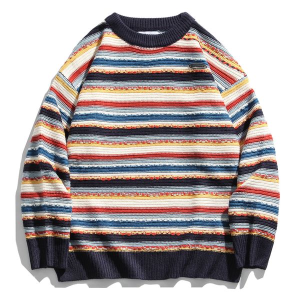harajuku перемычка свитер негабаритные hip hop streetwear радуга stripes вязаный свитер мужчины женщины повседневная сыпучие пуловер топы ou, White;black 
harajuku перемычка свитер негабаритные hip hop streetwear радуга stripes вязаный свитер мужчины женщины повседневная сыпучие пуловер топы ou, White;black