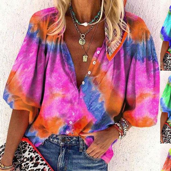 h40 tie dye print v neck blouse womens shirts casual loose long sleeve buttons shirt womens and blouses blusa feminina, White
h40 tie dye print v neck blouse womens shirts casual loose long sleeve buttons shirt womens and blouses blusa feminina, White