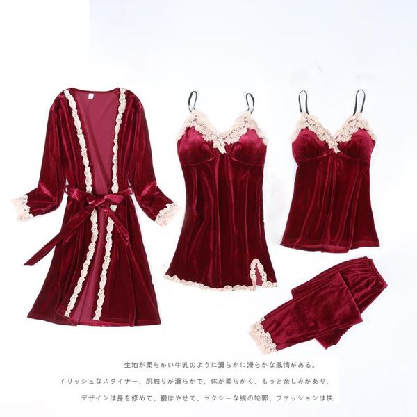 autumn winter new velvet pajamas set women 4pcs robe suit nightwear soft kimono gown velour nightwear casual homewear, Black;red
autumn winter new velvet pajamas set women 4pcs robe suit nightwear soft kimono gown velour nightwear casual homewear, Black;red
