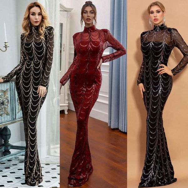 party dresses full-sleeve tulle sequins formal evening women dress floor-length mermaid high-neck gowns elegant black gold vestidos robe, White;black
party dresses full-sleeve tulle sequins formal evening women dress floor-length mermaid high-neck gowns elegant black gold vestidos robe, White;black