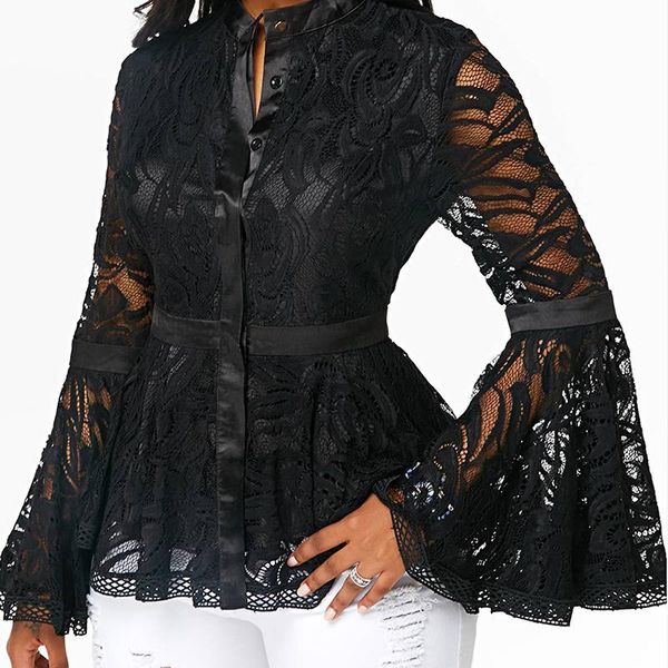 women's blouses & shirts 2021 plus size women fashion see-through lace long flare sleeve blouse slim fit hand-wash mesh, White
women's blouses & shirts 2021 plus size women fashion see-through lace long flare sleeve blouse slim fit hand-wash mesh, White