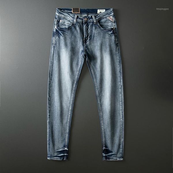 men's jeans vintage blue color fashion mens slim fit ripped men clothing italian style stretch 28-38,m0071 
men's jeans vintage blue color fashion mens slim fit ripped men clothing italian style stretch 28-38,m0071