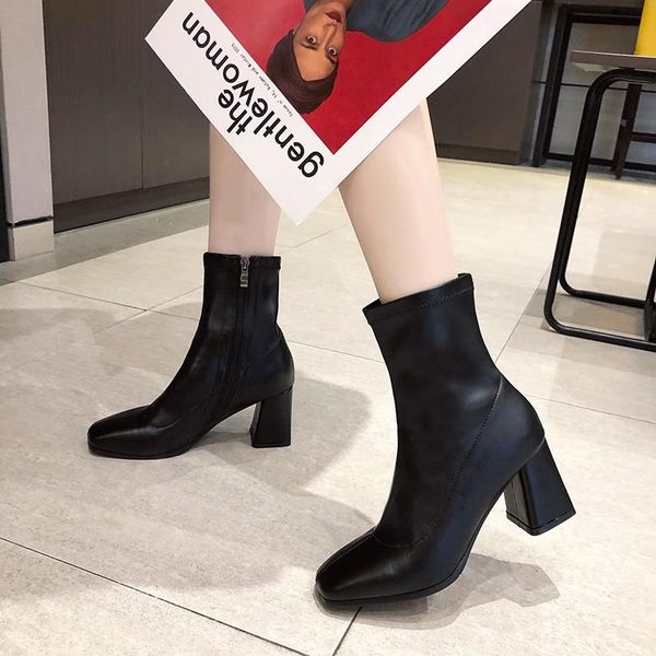 women net red women's shoes 2020 autumn new british wind short boots fashion square head thick with high-heeled boots, Black
women net red women's shoes 2020 autumn new british wind short boots fashion square head thick with high-heeled boots, Black